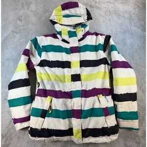 Billabong Womens Caltyr Snowboard Ski Jacket Small Striped Waterproof Hooded